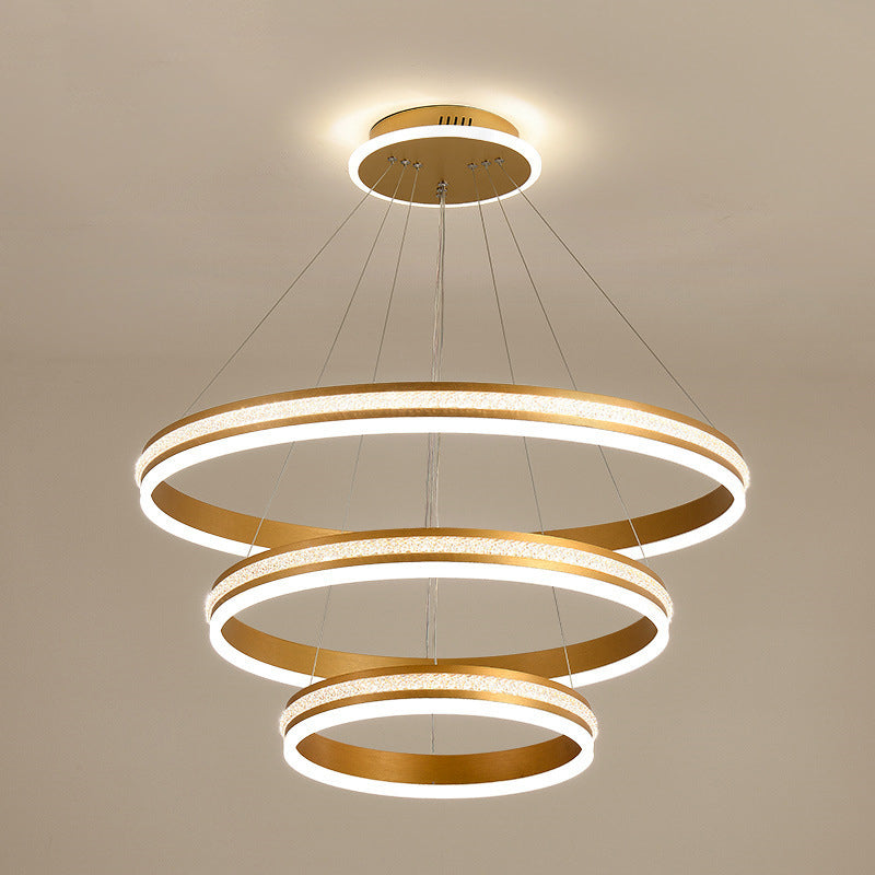 Minimalist Style Tiers Chandelier Lighting Acrylic Parlor LED Ring Suspension Light Fixture Gold 16"+23.5"+31.5" Clearhalo 'Ceiling Lights' 'Chandeliers' Lighting' 2618596