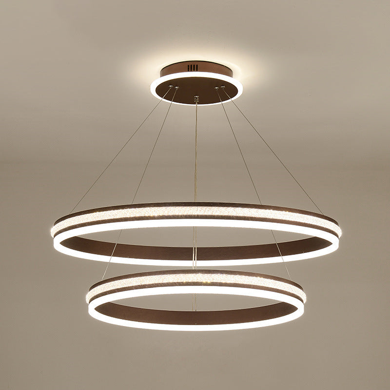 Minimalist Style Tiers Chandelier Lighting Acrylic Parlor LED Ring Suspension Light Fixture Coffee 24"+31.5" Clearhalo 'Ceiling Lights' 'Chandeliers' Lighting' 2618598