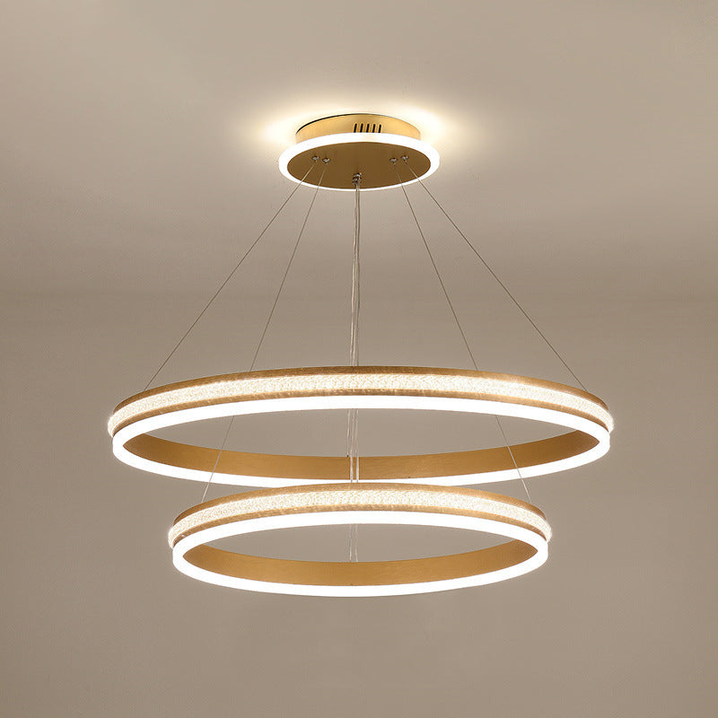 Minimalist Style Tiers Chandelier Lighting Acrylic Parlor LED Ring Suspension Light Fixture Gold 24"+31.5" Clearhalo 'Ceiling Lights' 'Chandeliers' Lighting' 2618600