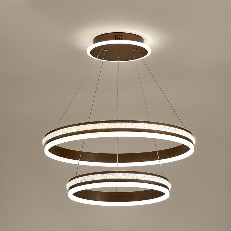 Minimalist Style Tiers Chandelier Lighting Acrylic Parlor LED Ring Suspension Light Fixture Coffee 16"+23.5" Clearhalo 'Ceiling Lights' 'Chandeliers' Lighting' 2618603