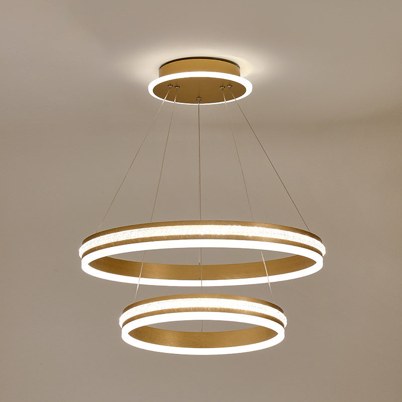 Minimalist Style Tiers Chandelier Lighting Acrylic Parlor LED Ring Suspension Light Fixture Gold 16"+23.5" Clearhalo 'Ceiling Lights' 'Chandeliers' Lighting' 2618605