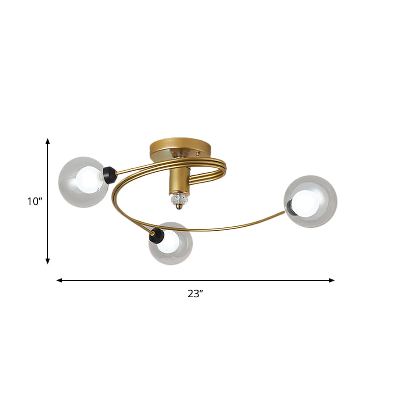 Spiral Semi Flush Traditional Clear/White Glass/Crystal 3/5 Lights Bedroom Ceiling Light Fixture in Brass Clearhalo 'Ceiling Lights' 'Close To Ceiling Lights' 'Close to ceiling' 'Semi-flushmount' Lighting' 261868