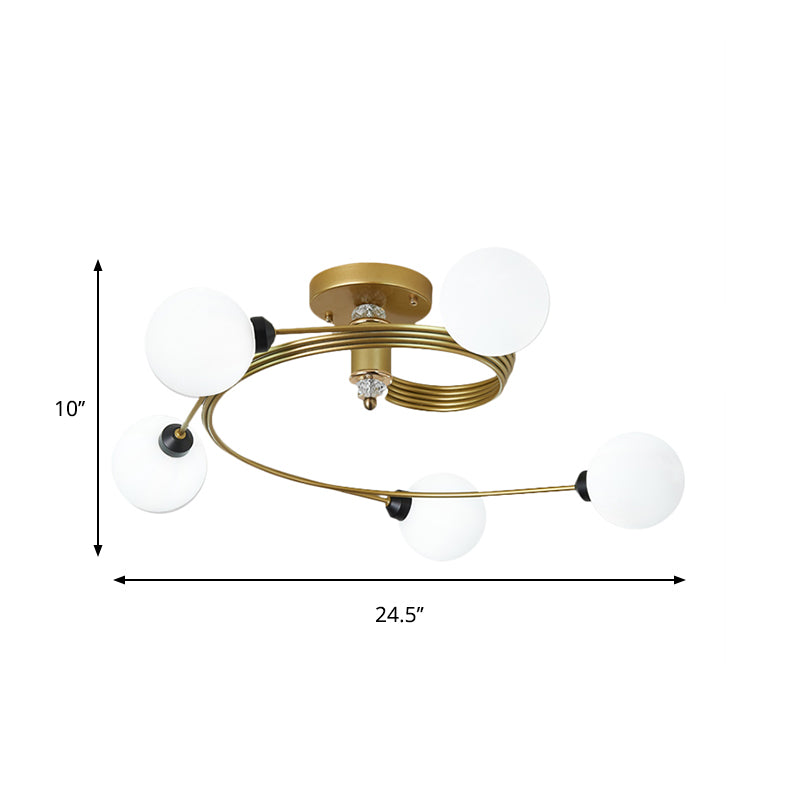 Spiral Semi Flush Traditional Clear/White Glass/Crystal 3/5 Lights Bedroom Ceiling Light Fixture in Brass Clearhalo 'Ceiling Lights' 'Close To Ceiling Lights' 'Close to ceiling' 'Semi-flushmount' Lighting' 261871