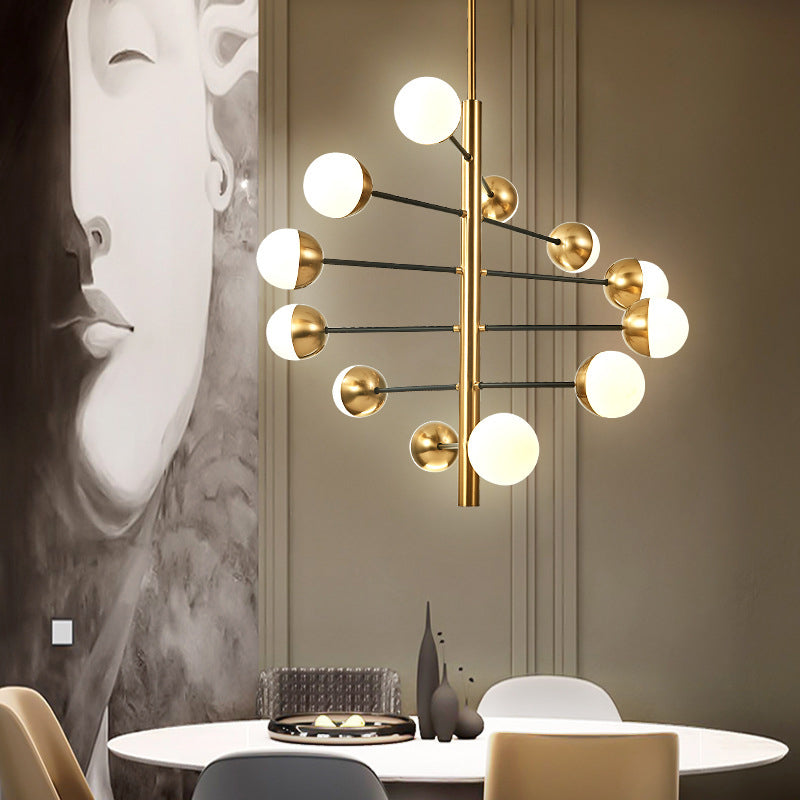 Gold Vertical Pendant Chandelier Postmodern Opal Ball Glass Hanging Light for Dining Room Clearhalo 'Ceiling Lights' 'Chandeliers' Lighting' 2618749