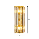 Cylindrical Sconce Lighting Vintage Style Clear Crystal 2/3-Heads Golden Wall Mounted Lamp for Hallway Clearhalo 'Modern wall lights' 'Modern' 'Wall Lamps & Sconces' 'Wall Lights' Lighting' 261874