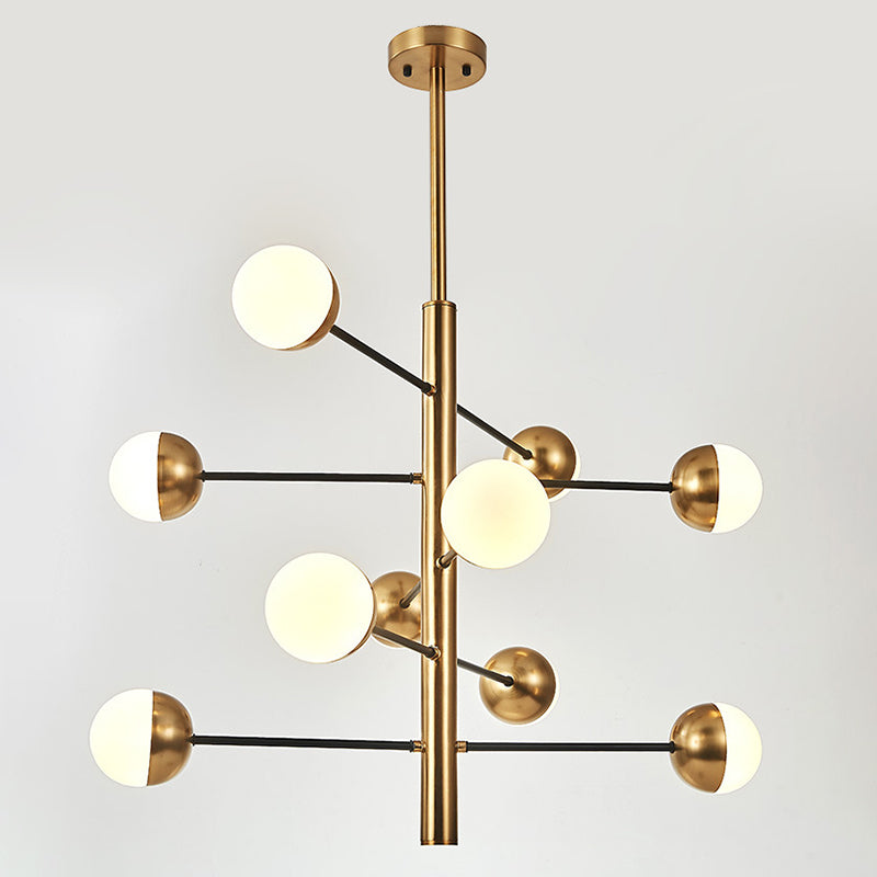 Gold Vertical Pendant Chandelier Postmodern Opal Ball Glass Hanging Light for Dining Room 10 Gold Clearhalo 'Ceiling Lights' 'Chandeliers' Lighting' 2618751