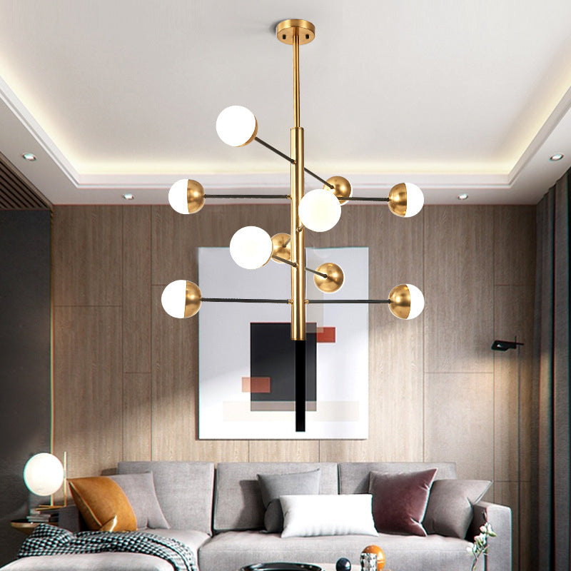 Gold Vertical Pendant Chandelier Postmodern Opal Ball Glass Hanging Light for Dining Room Clearhalo 'Ceiling Lights' 'Chandeliers' Lighting' 2618752