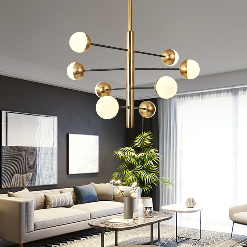 Gold Vertical Pendant Chandelier Postmodern Opal Ball Glass Hanging Light for Dining Room Clearhalo 'Ceiling Lights' 'Chandeliers' Lighting' 2618754