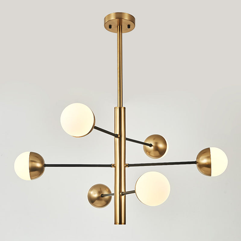 Gold Vertical Pendant Chandelier Postmodern Opal Ball Glass Hanging Light for Dining Room 6 Gold Clearhalo 'Ceiling Lights' 'Chandeliers' Lighting' 2618755