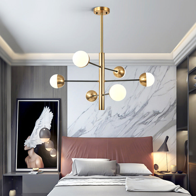 Gold Vertical Pendant Chandelier Postmodern Opal Ball Glass Hanging Light for Dining Room Clearhalo 'Ceiling Lights' 'Chandeliers' Lighting' 2618756