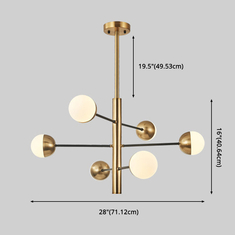 Gold Vertical Pendant Chandelier Postmodern Opal Ball Glass Hanging Light for Dining Room Clearhalo 'Ceiling Lights' 'Chandeliers' Lighting' 2618760