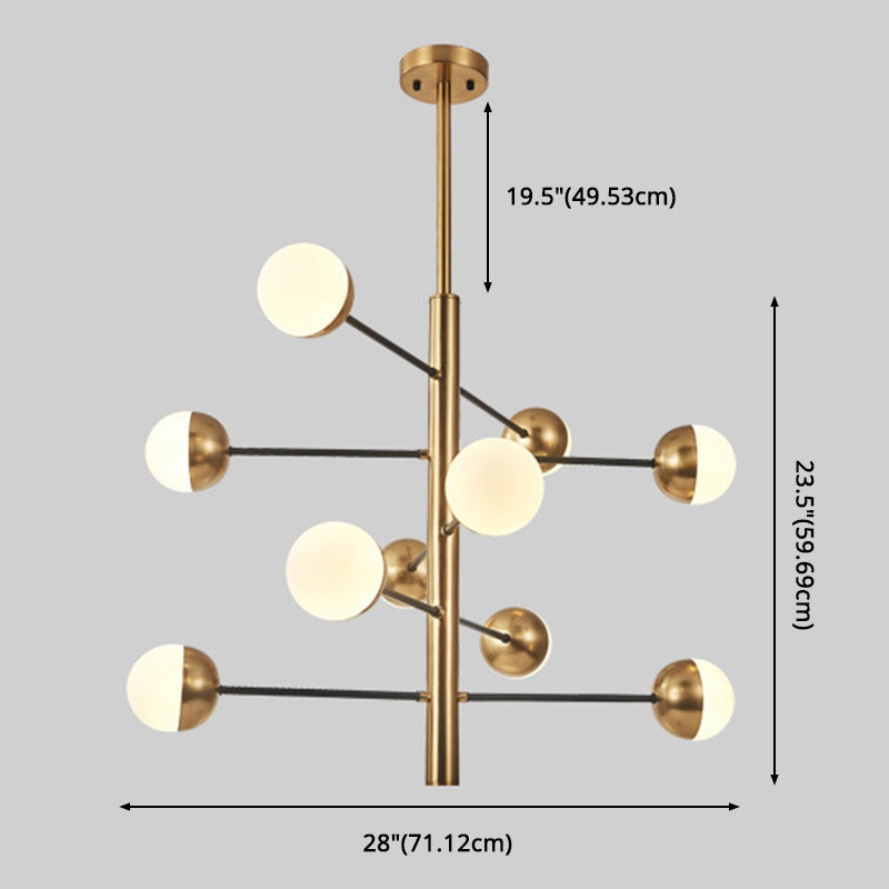 Gold Vertical Pendant Chandelier Postmodern Opal Ball Glass Hanging Light for Dining Room Clearhalo 'Ceiling Lights' 'Chandeliers' Lighting' 2618761