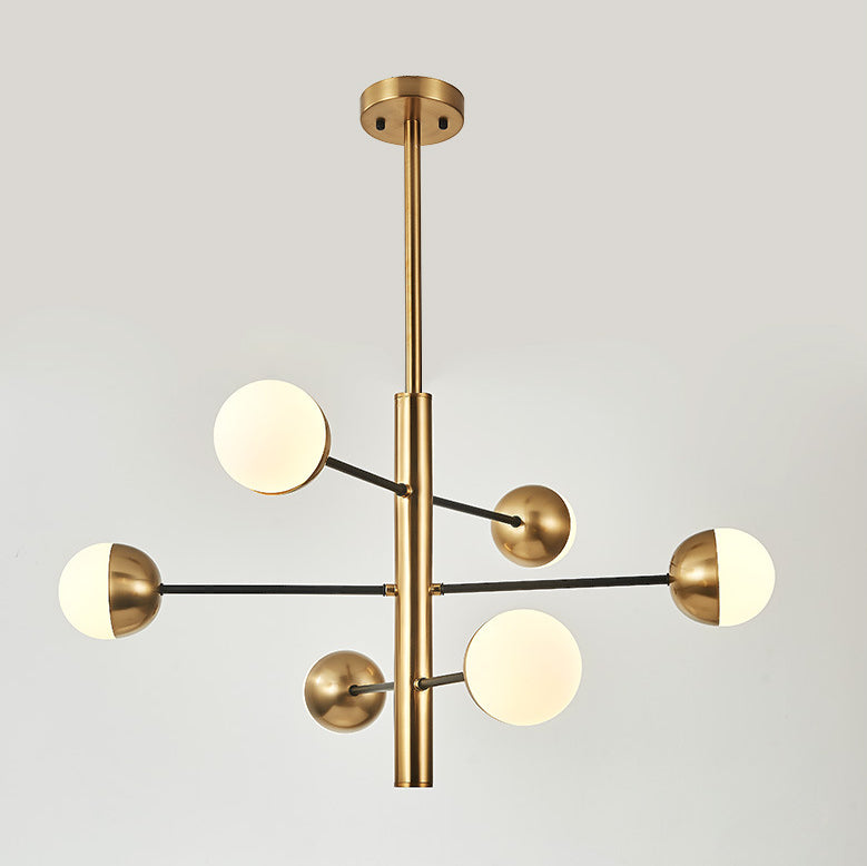 Gold Vertical Pendant Chandelier Postmodern Opal Ball Glass Hanging Light for Dining Room Clearhalo 'Ceiling Lights' 'Chandeliers' Lighting' 2618763