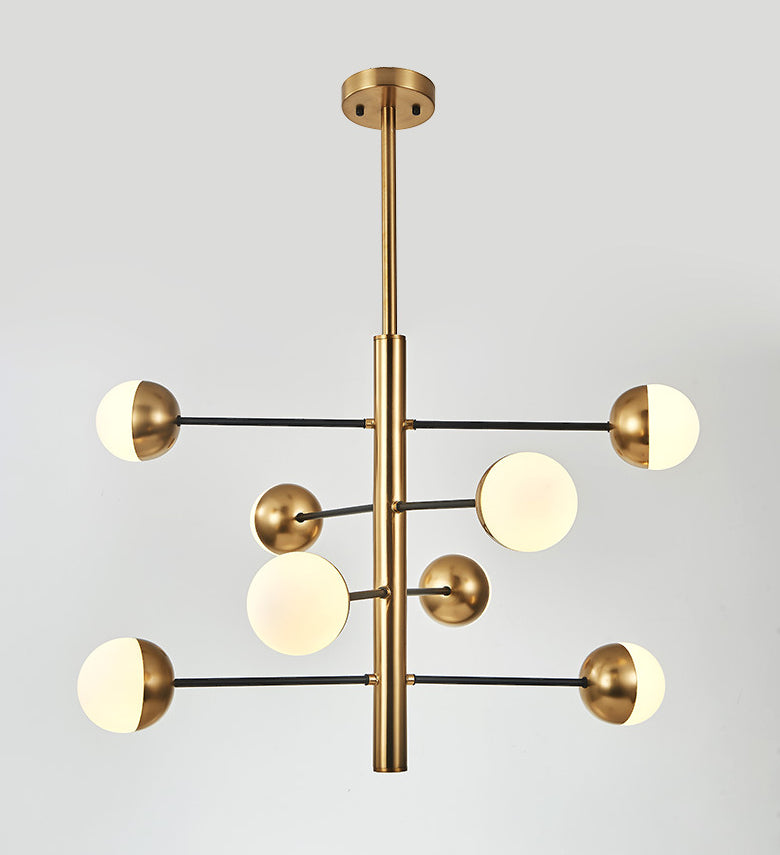 Gold Vertical Pendant Chandelier Postmodern Opal Ball Glass Hanging Light for Dining Room Clearhalo 'Ceiling Lights' 'Chandeliers' Lighting' 2618764