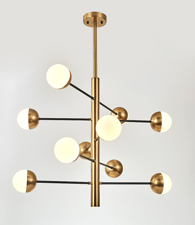 Gold Vertical Pendant Chandelier Postmodern Opal Ball Glass Hanging Light for Dining Room Clearhalo 'Ceiling Lights' 'Chandeliers' Lighting' 2618765