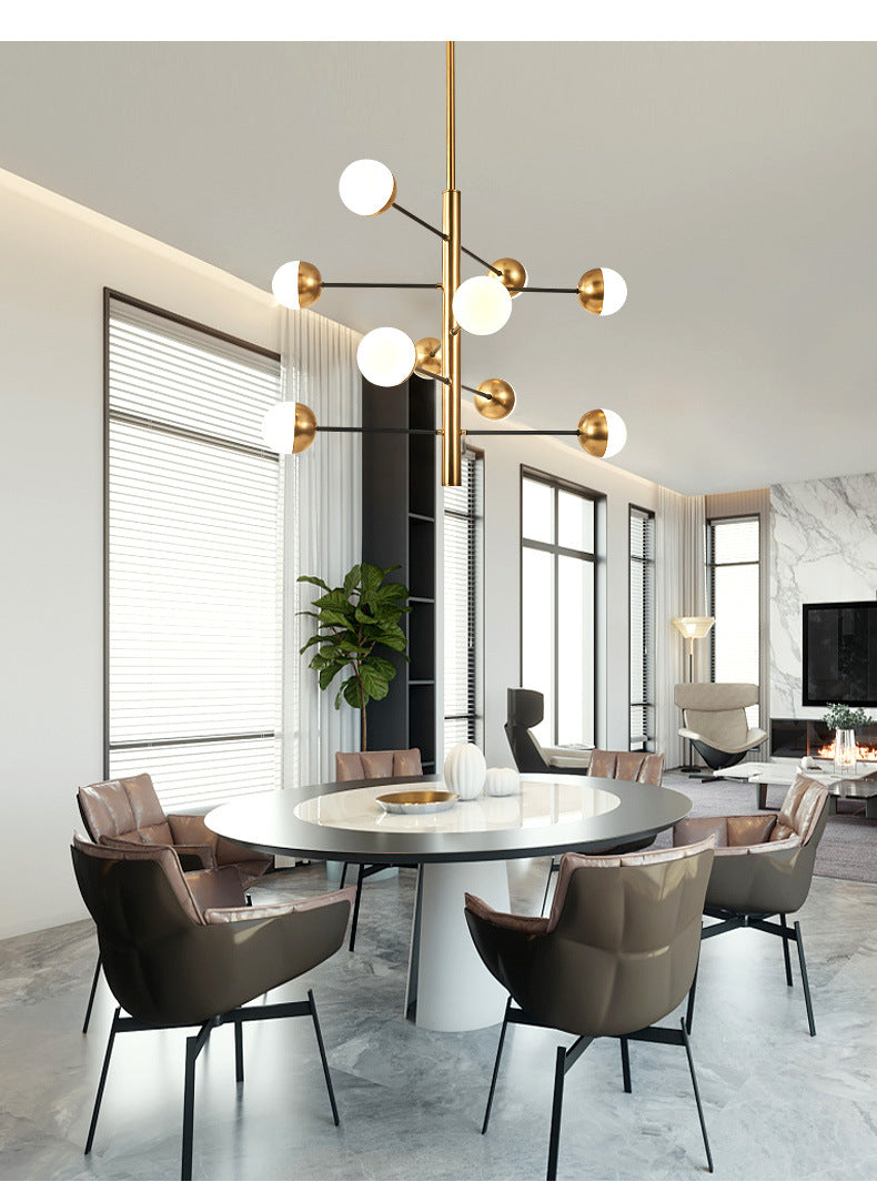 Gold Vertical Pendant Chandelier Postmodern Opal Ball Glass Hanging Light for Dining Room Clearhalo 'Ceiling Lights' 'Chandeliers' Lighting' 2618767