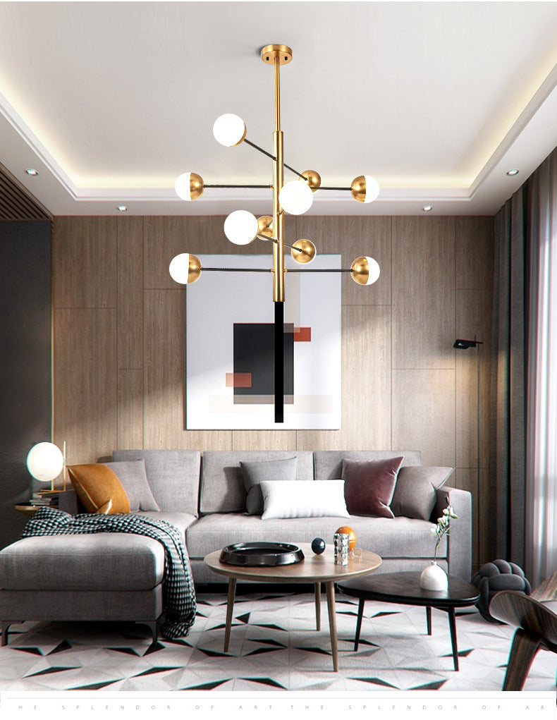 Gold Vertical Pendant Chandelier Postmodern Opal Ball Glass Hanging Light for Dining Room Clearhalo 'Ceiling Lights' 'Chandeliers' Lighting' 2618768