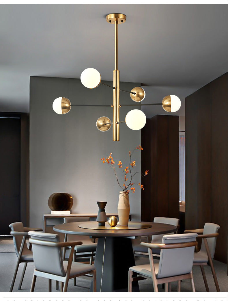 Gold Vertical Pendant Chandelier Postmodern Opal Ball Glass Hanging Light for Dining Room Clearhalo 'Ceiling Lights' 'Chandeliers' Lighting' 2618769