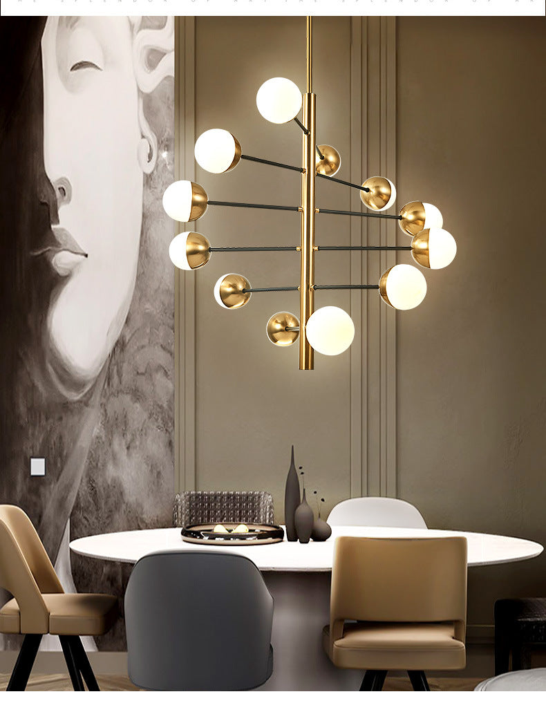 Gold Vertical Pendant Chandelier Postmodern Opal Ball Glass Hanging Light for Dining Room Clearhalo 'Ceiling Lights' 'Chandeliers' Lighting' 2618770