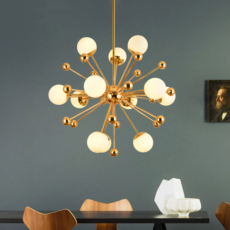 Golden Dandelion Chandelier Minimalist 12-Light Cream Glass Pendant Light for Living Room Clearhalo 'Ceiling Lights' 'Chandeliers' Lighting' 2618772