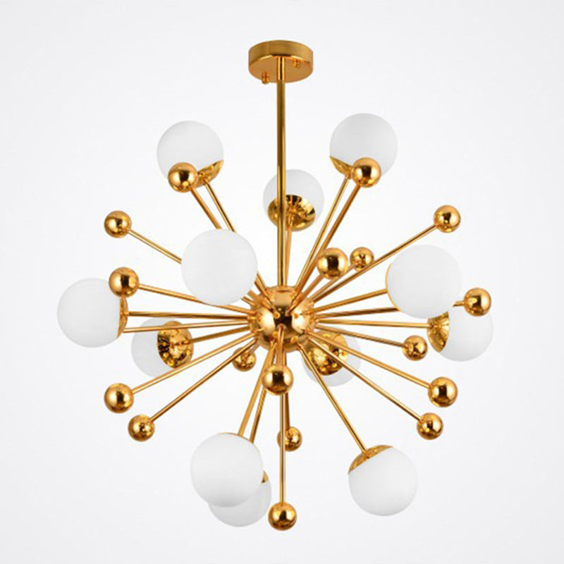 Golden Dandelion Chandelier Minimalist 12-Light Cream Glass Pendant Light for Living Room Gold Clearhalo 'Ceiling Lights' 'Chandeliers' Lighting' 2618775