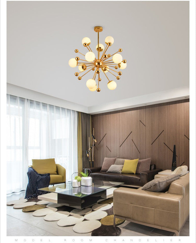 Golden Dandelion Chandelier Minimalist 12-Light Cream Glass Pendant Light for Living Room Clearhalo 'Ceiling Lights' 'Chandeliers' Lighting' 2618777