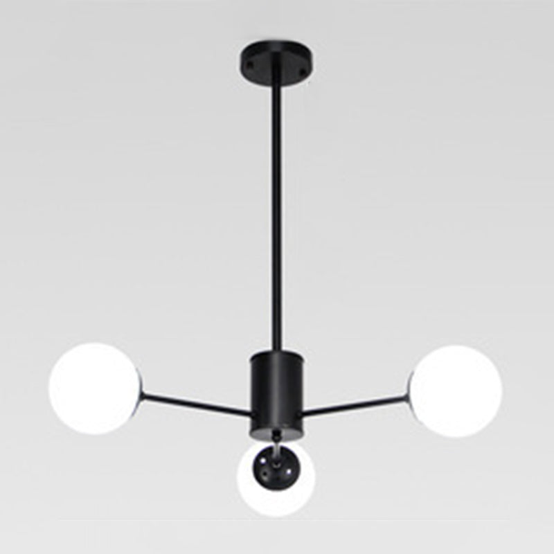 Contemporary Modo Chandelier Lighting Opal Frosted Glass Sitting Room Ceiling Hang Light 3 Black Round Clearhalo 'Ceiling Lights' 'Chandeliers' Lighting' 2618781