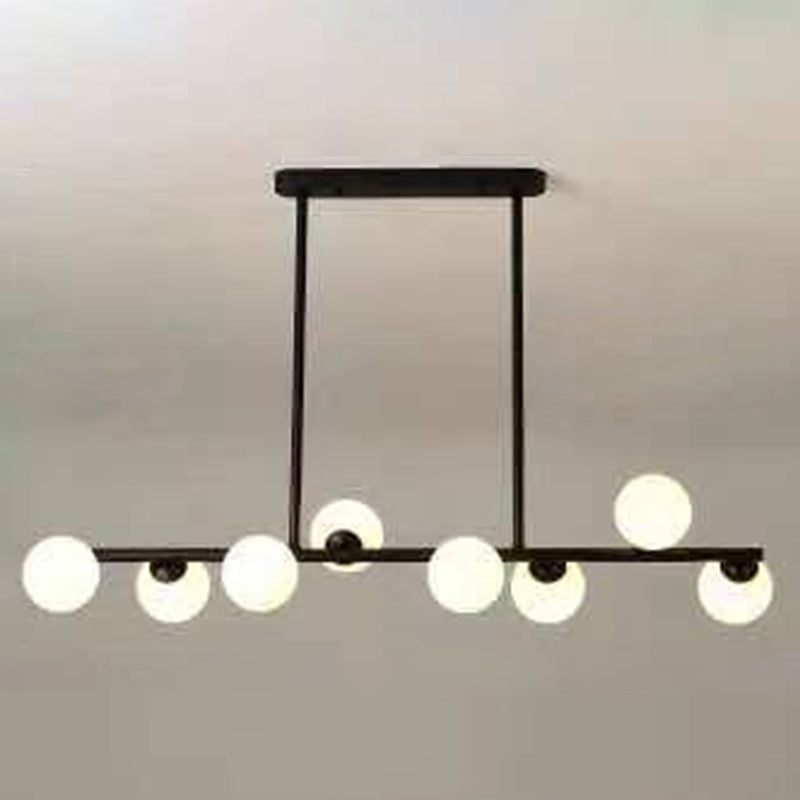 Contemporary Modo Chandelier Lighting Opal Frosted Glass Sitting Room Ceiling Hang Light 8 Black Linear Clearhalo 'Ceiling Lights' 'Chandeliers' Lighting' 2618785