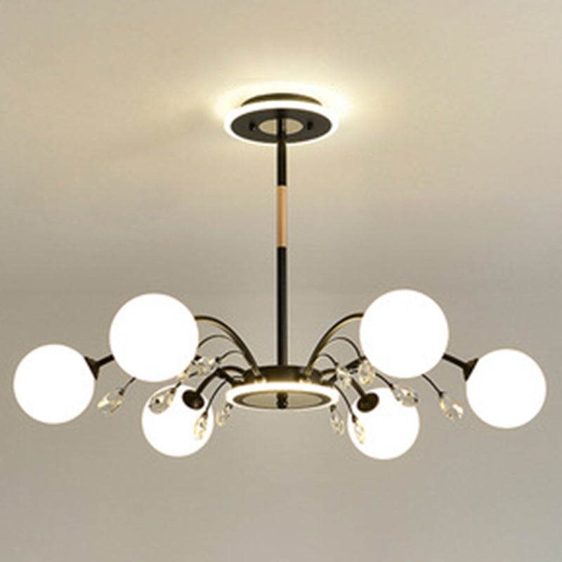 Contemporary Modo Chandelier Lighting Opal Frosted Glass Sitting Room Ceiling Hang Light 6 Black Round Clearhalo 'Ceiling Lights' 'Chandeliers' Lighting' 2618789