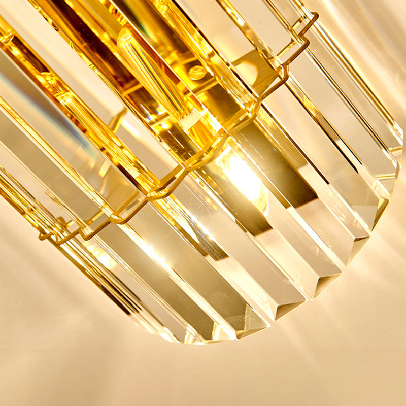 Cylindrical Sconce Lighting Vintage Style Clear Crystal 2/3-Heads Golden Wall Mounted Lamp for Hallway Clearhalo 'Modern wall lights' 'Modern' 'Wall Lamps & Sconces' 'Wall Lights' Lighting' 261879