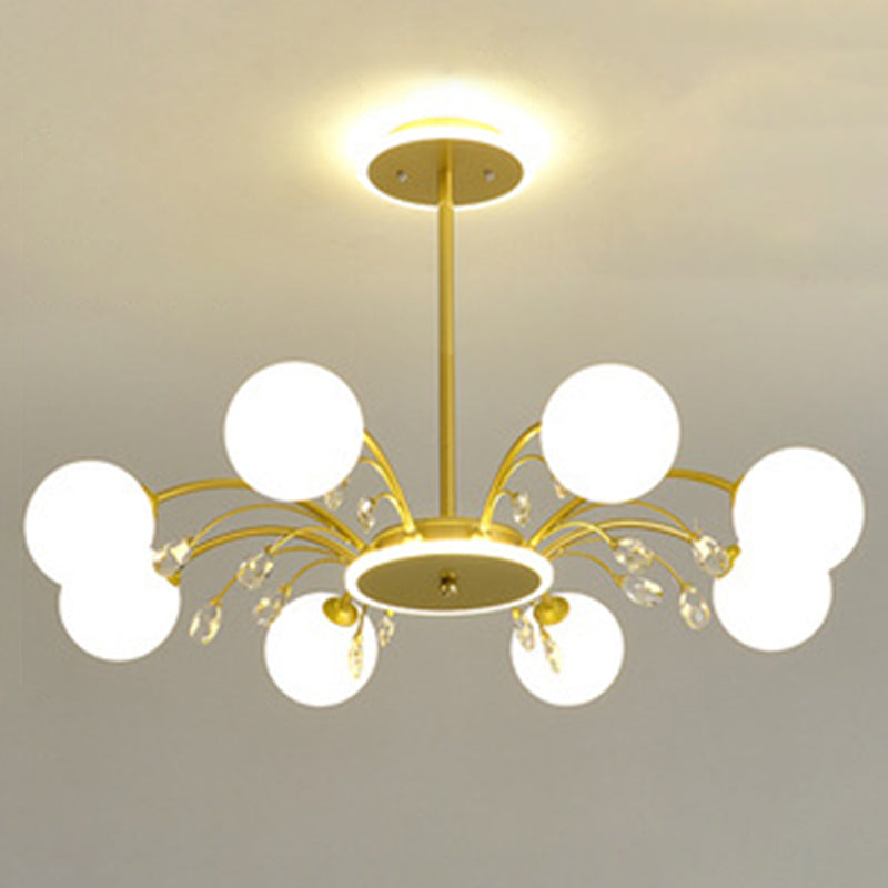 Contemporary Modo Chandelier Lighting Opal Frosted Glass Sitting Room Ceiling Hang Light 8 Gold Round Clearhalo 'Ceiling Lights' 'Chandeliers' Lighting' 2618806