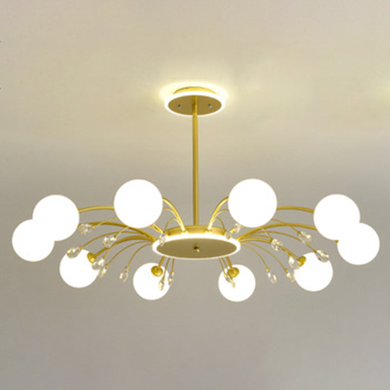 Contemporary Modo Chandelier Lighting Opal Frosted Glass Sitting Room Ceiling Hang Light 10 Gold Round Clearhalo 'Ceiling Lights' 'Chandeliers' Lighting' 2618809