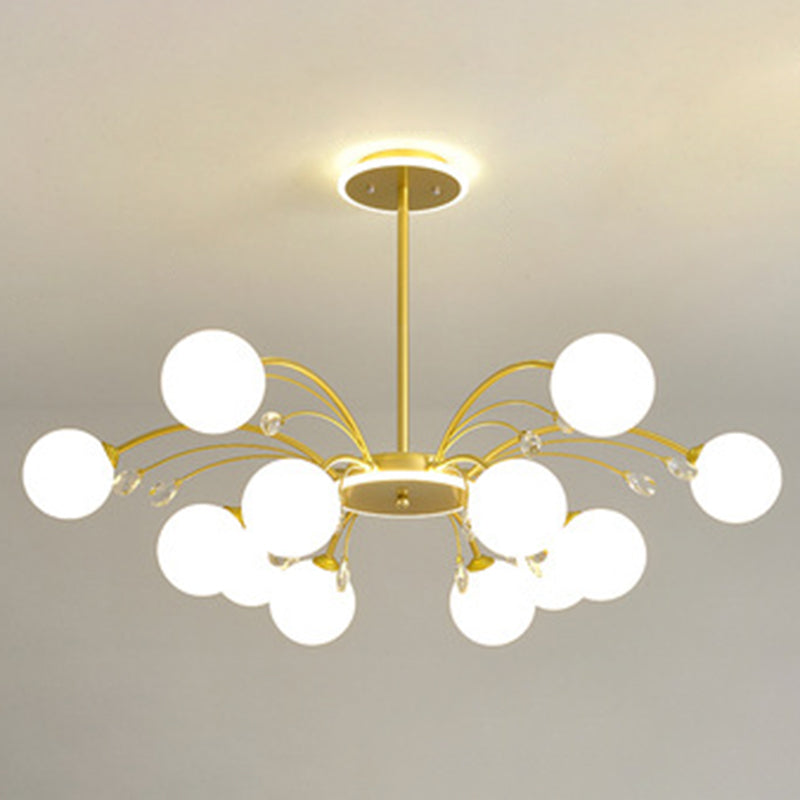 Contemporary Modo Chandelier Lighting Opal Frosted Glass Sitting Room Ceiling Hang Light 12 Gold Round Clearhalo 'Ceiling Lights' 'Chandeliers' Lighting' 2618810