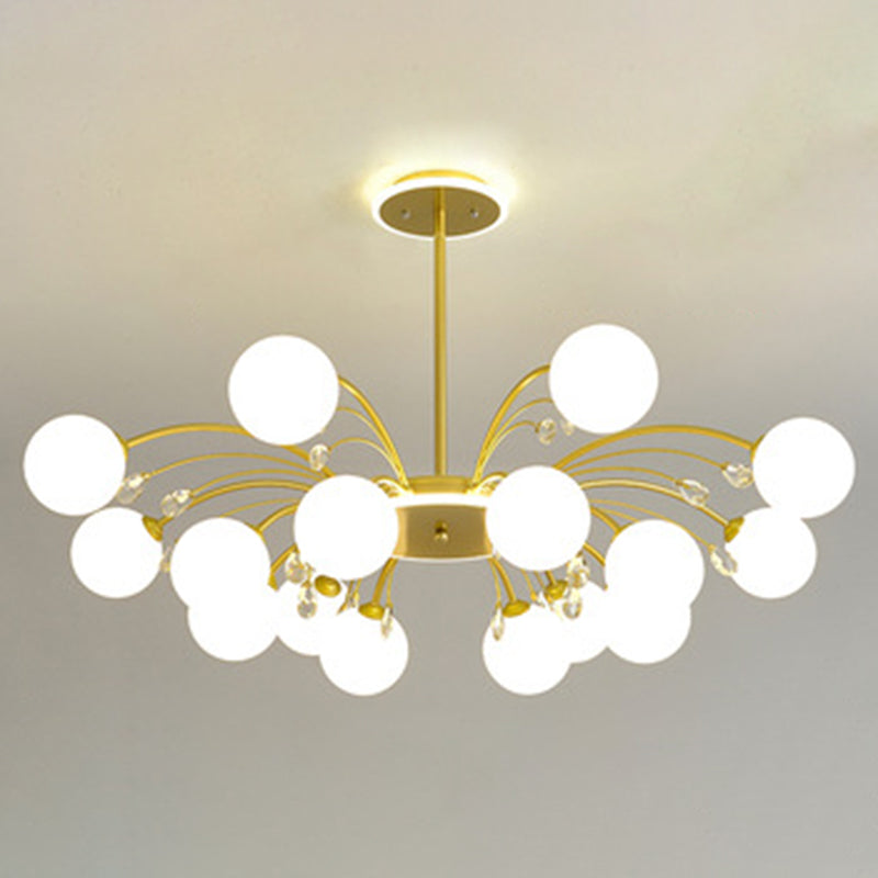 Contemporary Modo Chandelier Lighting Opal Frosted Glass Sitting Room Ceiling Hang Light 16 Gold Round Clearhalo 'Ceiling Lights' 'Chandeliers' Lighting' 2618812