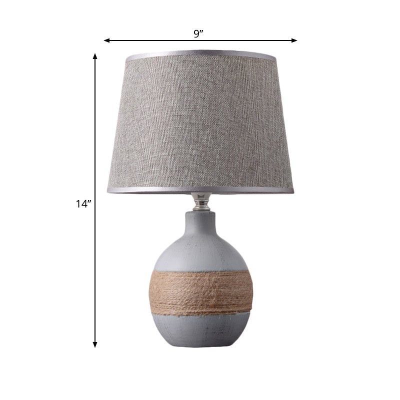 Flaxen/Grey 1-Light Nightstand Lamp Traditional Fabric Drum Desk Light with Trapezoid/Oval/Globe Ceramic Base Clearhalo 'Lamps' 'Table Lamps' Lighting' 261883