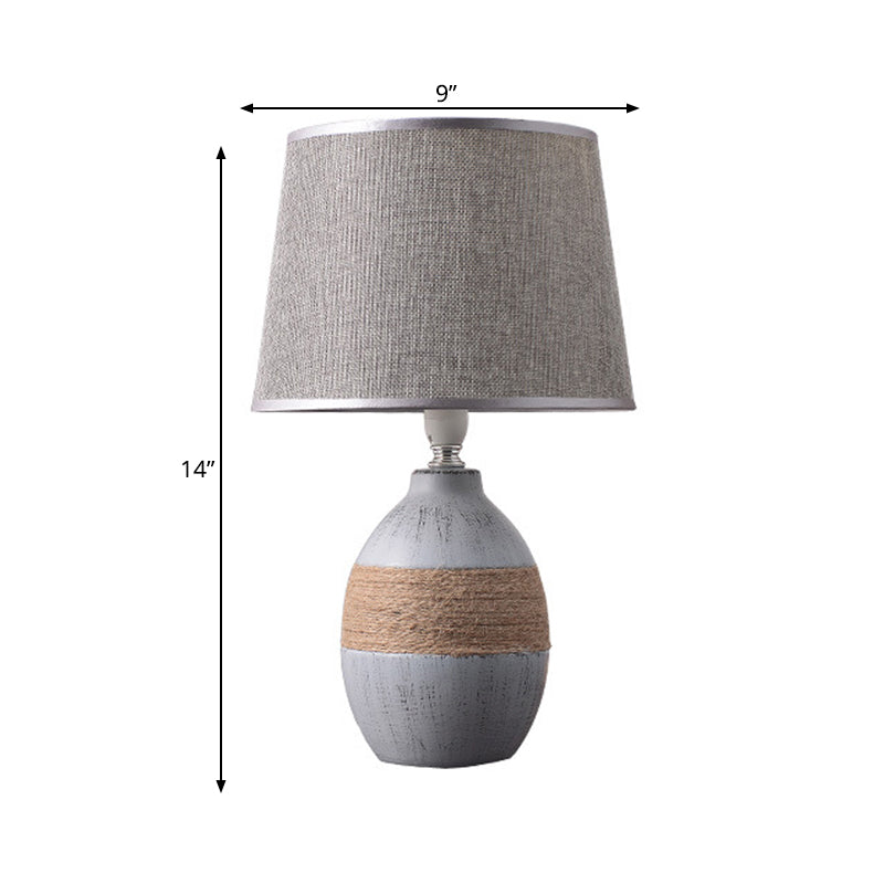 Flaxen/Grey 1-Light Nightstand Lamp Traditional Fabric Drum Desk Light with Trapezoid/Oval/Globe Ceramic Base Clearhalo 'Lamps' 'Table Lamps' Lighting' 261884