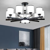 Milky Glass Cup Chandelier Modern Style Black Finish Hanging Light for Living Room Clearhalo 'Ceiling Lights' 'Chandeliers' Lighting' 2618843