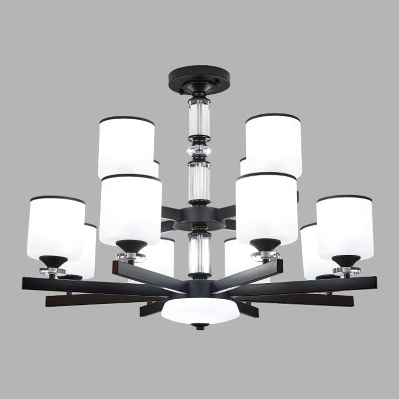 Milky Glass Cup Chandelier Modern Style Black Finish Hanging Light for Living Room 12 Black Clearhalo 'Ceiling Lights' 'Chandeliers' Lighting' 2618848