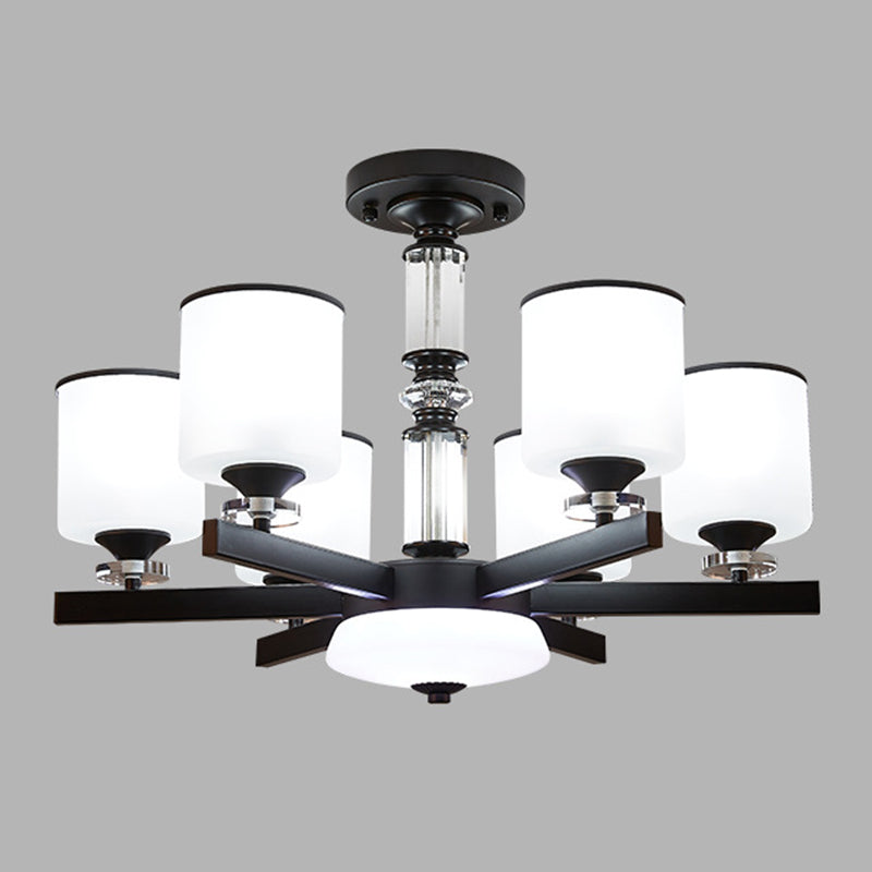 Milky Glass Cup Chandelier Modern Style Black Finish Hanging Light for Living Room 6 Black Clearhalo 'Ceiling Lights' 'Chandeliers' Lighting' 2618849