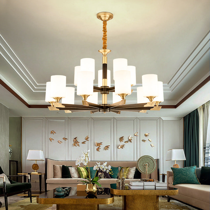 Cylindrical Living Room Chandelier Opaline Glass Minimalistic Pendant Light Fixture Clearhalo 'Ceiling Lights' 'Chandeliers' Lighting' 2618851