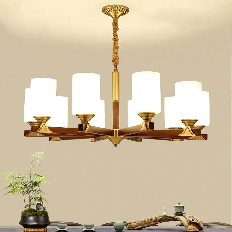 Cylindrical Living Room Chandelier Opaline Glass Minimalistic Pendant Light Fixture Clearhalo 'Ceiling Lights' 'Chandeliers' Lighting' 2618854