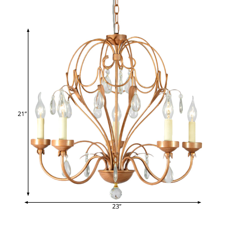 Brass 5/6 Lights Chandelier Light Fixture Traditional Metal and Crystal Candle Pendant Lamp for Dining Room Clearhalo 'Ceiling Lights' 'Chandeliers' Lighting' options 261886