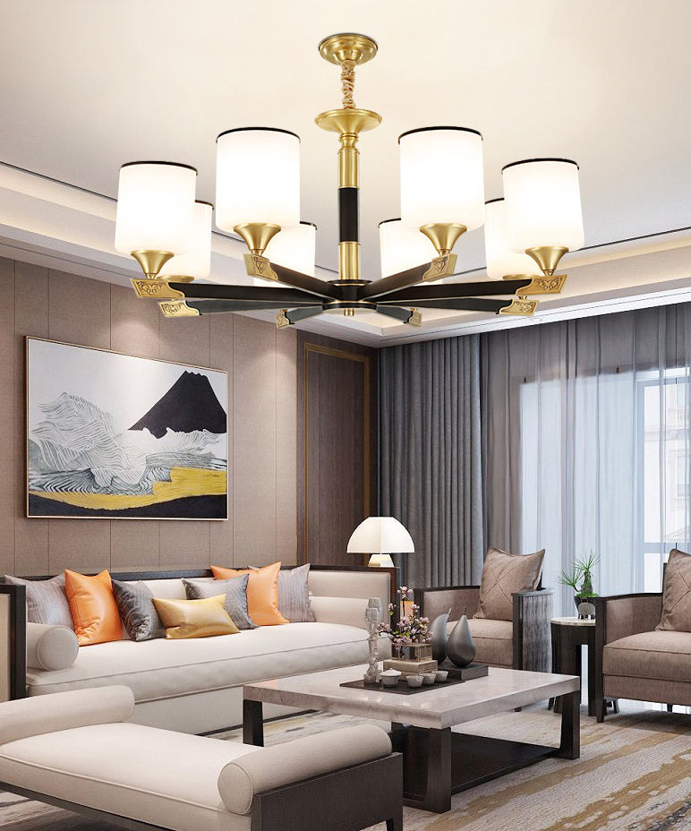 Cylindrical Living Room Chandelier Opaline Glass Minimalistic Pendant Light Fixture Clearhalo 'Ceiling Lights' 'Chandeliers' Lighting' 2618866