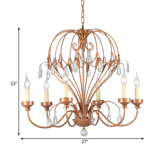 Brass 5/6 Lights Chandelier Light Fixture Traditional Metal and Crystal Candle Pendant Lamp for Dining Room Clearhalo 'Ceiling Lights' 'Chandeliers' Lighting' options 261887