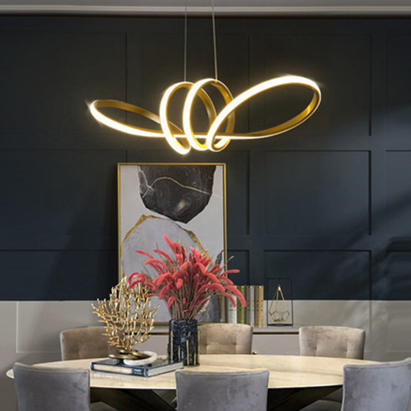 Minimalist Knot Shaped Hanging Lamp Acrylic Restaurant LED Linear Chandelier in Gold Clearhalo 'Ceiling Lights' 'Chandeliers' Lighting' 2618906