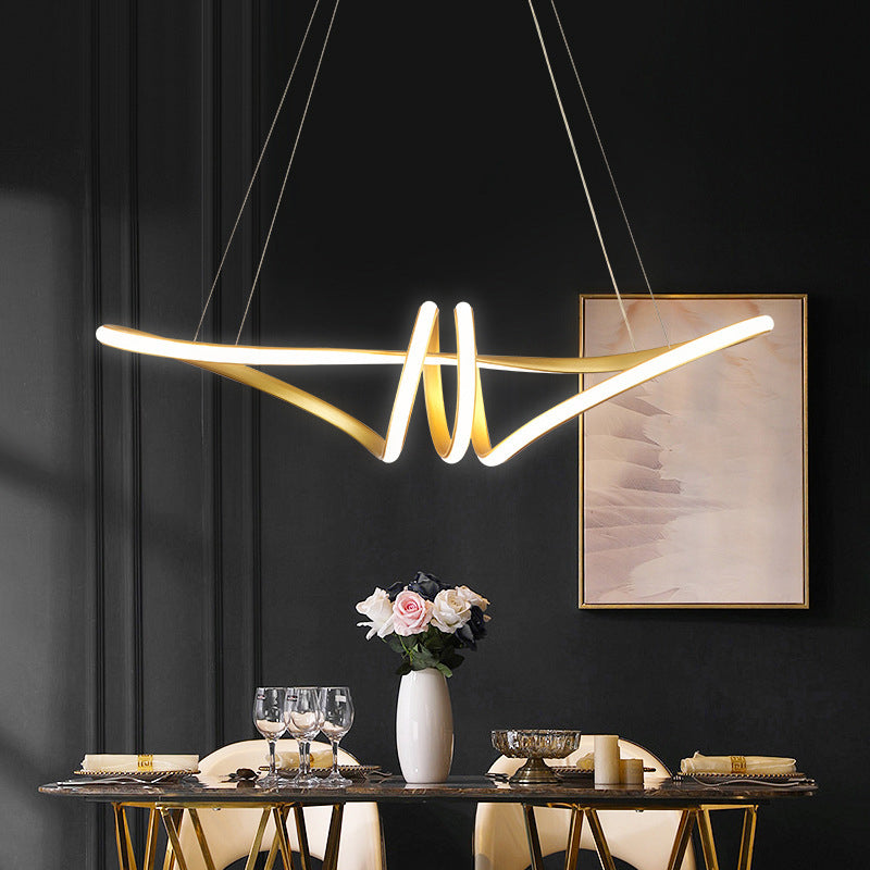 Minimalist Knot Shaped Hanging Lamp Acrylic Restaurant LED Linear Chandelier in Gold Clearhalo 'Ceiling Lights' 'Chandeliers' Lighting' 2618907