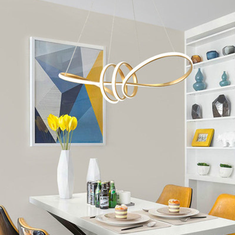 Minimalist Knot Shaped Hanging Lamp Acrylic Restaurant LED Linear Chandelier in Gold Clearhalo 'Ceiling Lights' 'Chandeliers' Lighting' 2618909