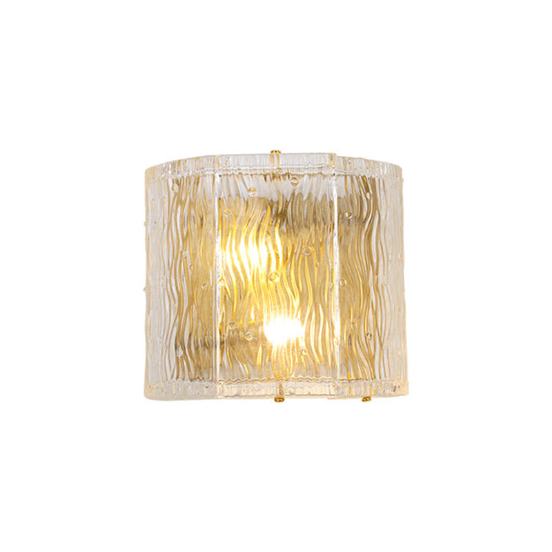 Half-Cylinder Wall Sconce Fixture Modernism Clear Ripple Glass 2 Lights Hallway Wall Lighting in Gold Finish Clearhalo 'Modern wall lights' 'Modern' 'Wall Lamps & Sconces' 'Wall Lights' Lighting' 261891