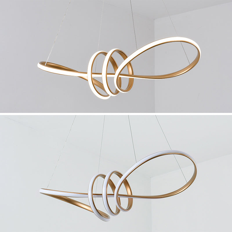 Minimalist Knot Shaped Hanging Lamp Acrylic Restaurant LED Linear Chandelier in Gold Clearhalo 'Ceiling Lights' 'Chandeliers' Lighting' 2618912