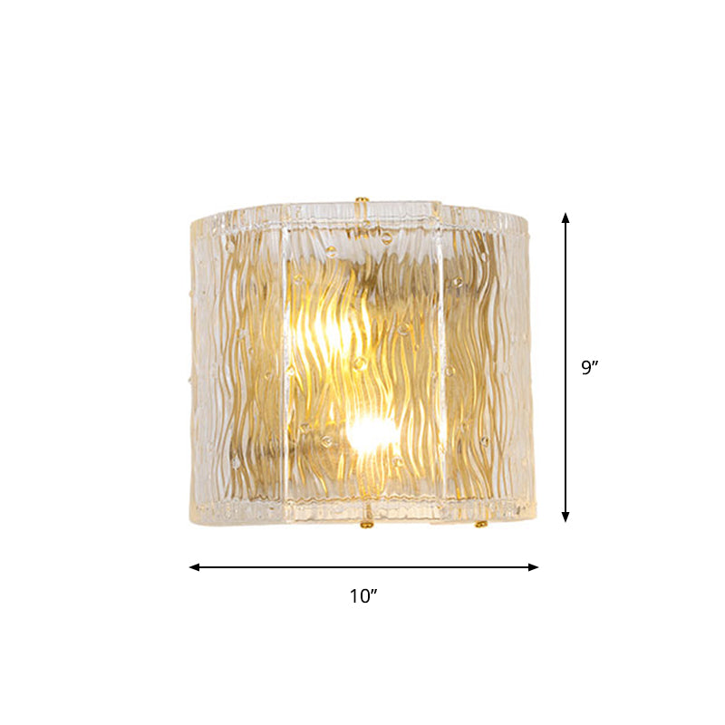 Half-Cylinder Wall Sconce Fixture Modernism Clear Ripple Glass 2 Lights Hallway Wall Lighting in Gold Finish Clearhalo 'Modern wall lights' 'Modern' 'Wall Lamps & Sconces' 'Wall Lights' Lighting' 261892